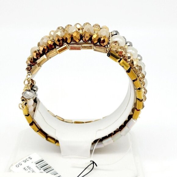 INC 5 Strand Open Memory Wire Bracelet Faceted Crystals Gold & Neutral Tones NWT - Picture 5 of 10